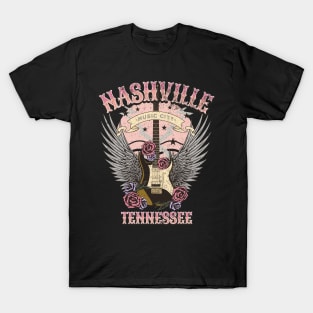 Vintage Nashville Tennessee Guitar and Roses Country Music City T-Shirt